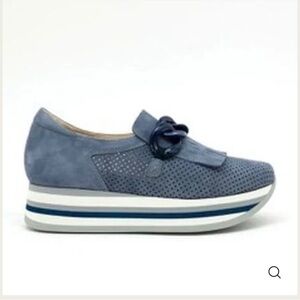 Softwaves Denim Suede Platform Loafers Slip On Shoes 39.5 / US 9 Chain Details